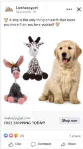 Gambar 2 Contoh iklan Facebook Livehappypet dengan promosi Free Shipping