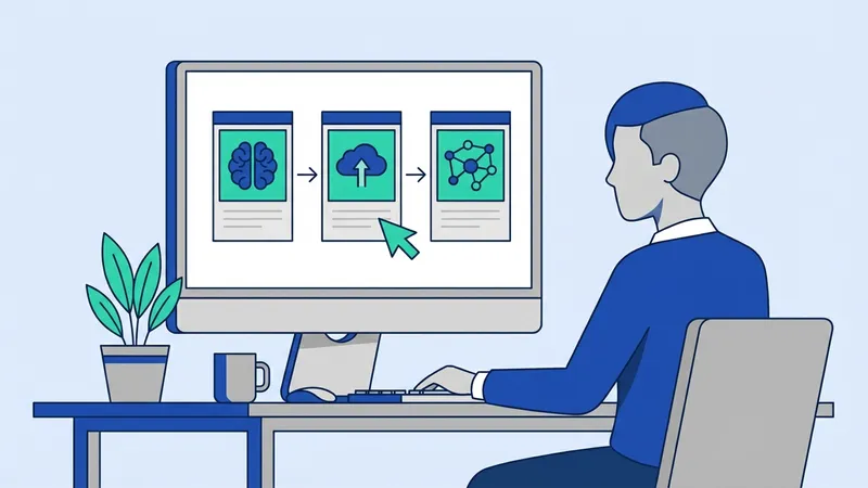 Sekelompok profesional bekerja di depan layar komputer dengan visualisasi data dan AI