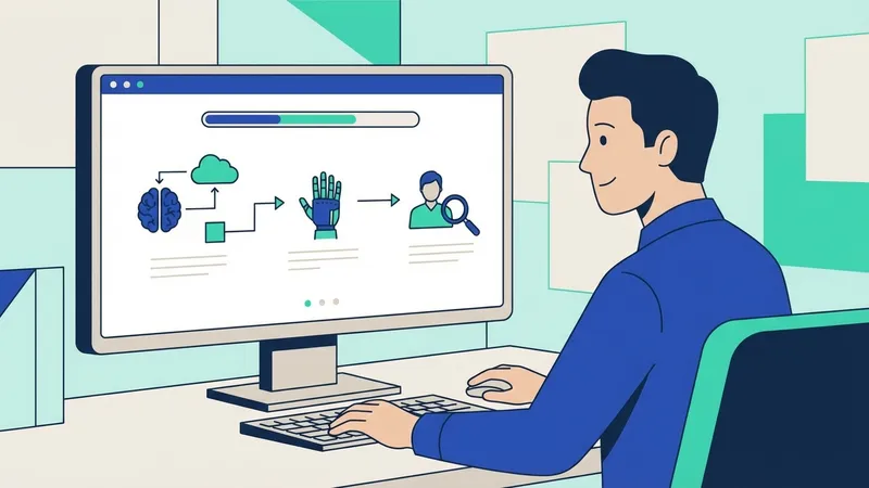 Seseorang menggunakan laptop dengan antarmuka AI yang menunjukkan data dan grafik
