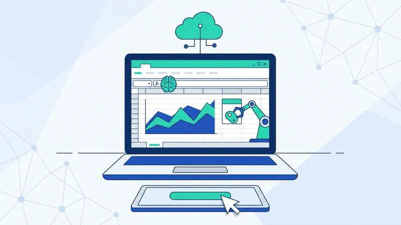 Ilustrasi AI untuk Excel, data analisis, grafik, dan otomatisasi