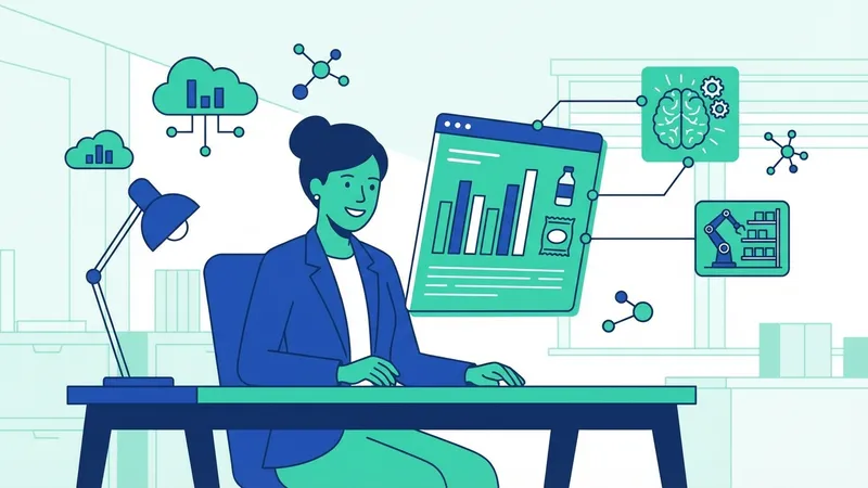 Ilmuwan data menganalisis data konsumen untuk inovasi produk FMCG, grafik dan visualisasi AI
