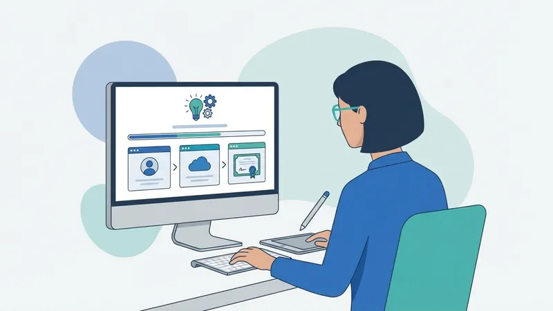 Seorang guru sedang berdiskusi dengan asisten AI di layar interaktif, menunjukkan kemudahan kolaborasi dengan teknologi AI