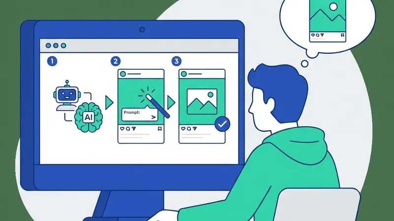 Seorang influencer sedang merekam video dengan smartphone, di belakangnya terlihat grafis AI yang menganalisis tren Instagram