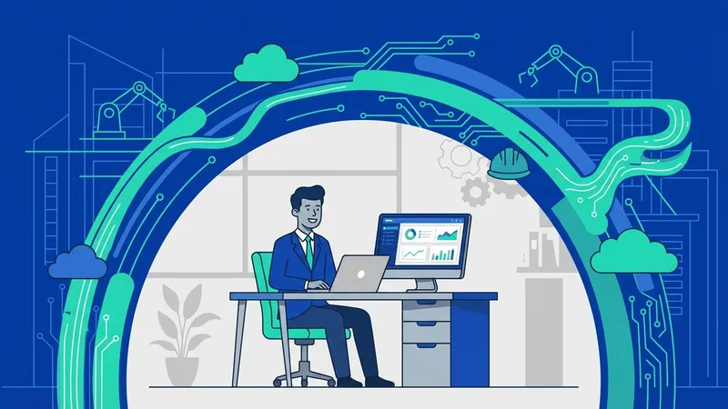 Papan proyek digital yang menampilkan analisis data AI untuk kemajuan konstruksi