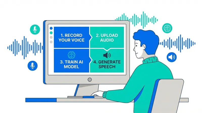 Diagram alur kerja AI voice cloning dari input suara hingga output suara sintetis