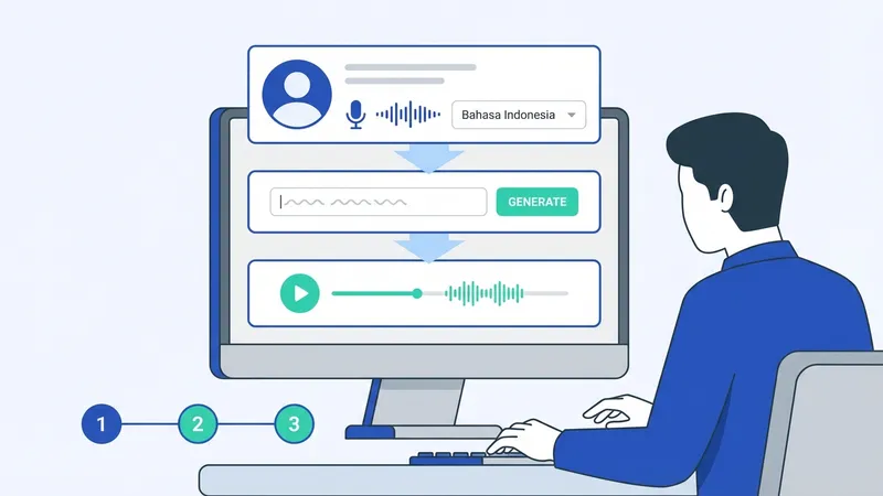 Seseorang sedang menggunakan aplikasi AI Voice Generator di laptop