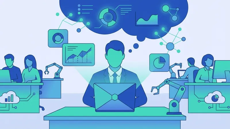 Ilustrasi AI yang mengintegrasikan berbagai sektor seperti kesehatan, keuangan, dan industri