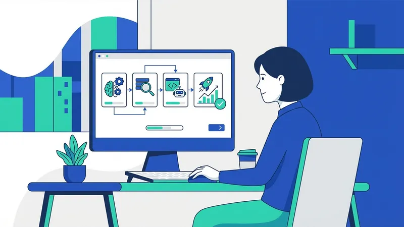 Robot yang berinteraksi dengan grafik data, menunjukkan analisis dan otomatisasi AI