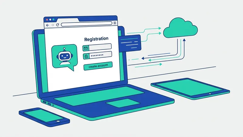 Ilustrasi seseorang mendaftar ChatGPT di laptop dengan logo OpenAI