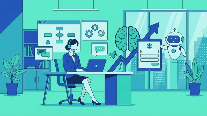 Seorang pebisnis menggunakan ChatGPT untuk strategi AI di kantor modern