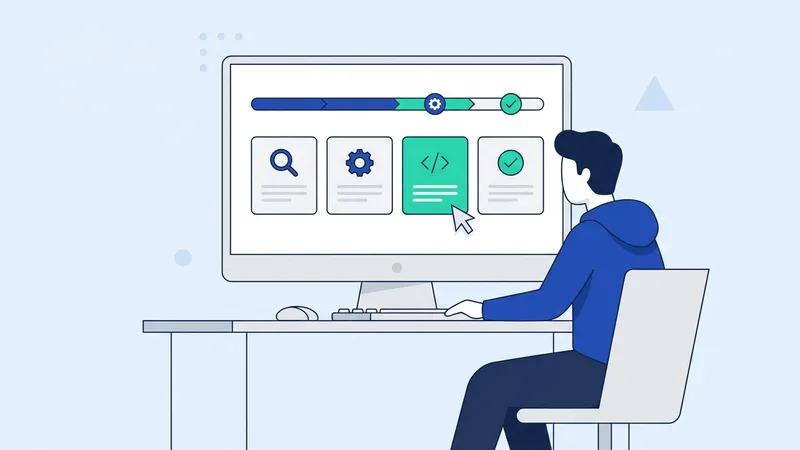 Seseorang mengetik kode di depan layar dengan ilustrasi AI membantu di latar belakang