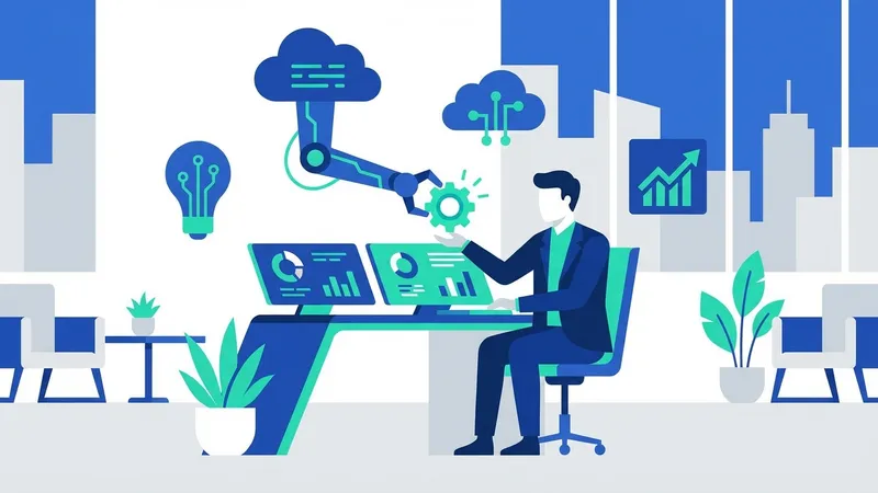 Orang menggunakan laptop dengan icon AI di layar