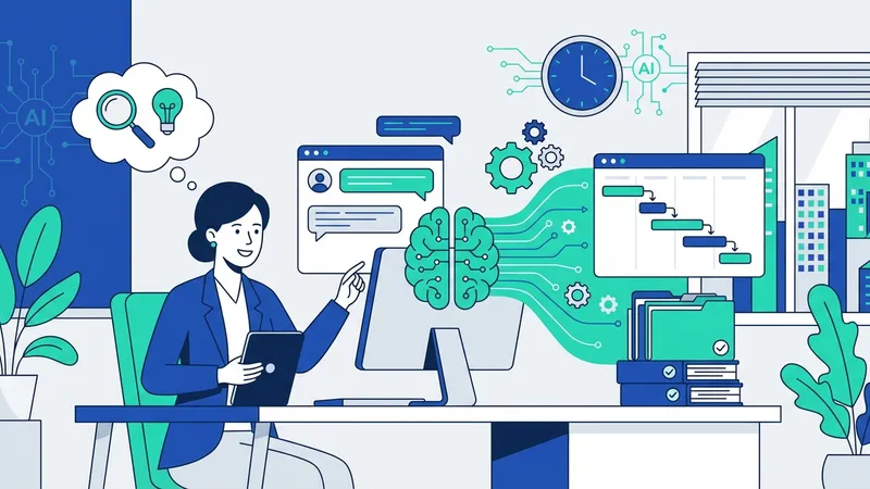 Robot AI sedang berbicara dengan manusia di lingkungan kantor