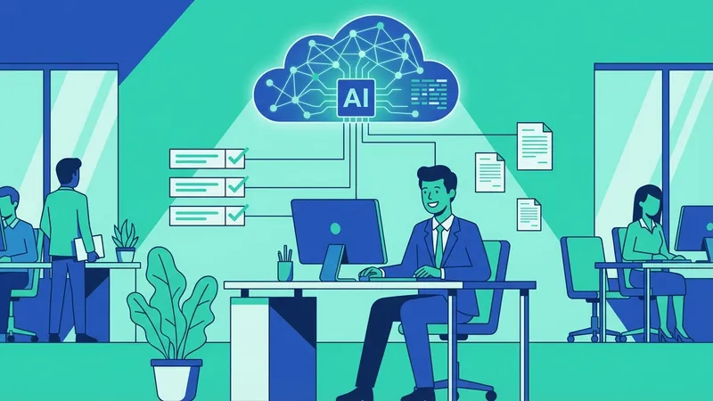Robot AI dan manusia berinteraksi di ruang kerja yang aman