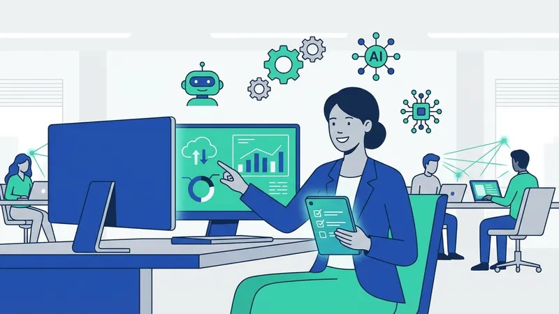 Tim bisnis sedang berdiskusi tentang strategi digitalisasi di depan layar interaktif