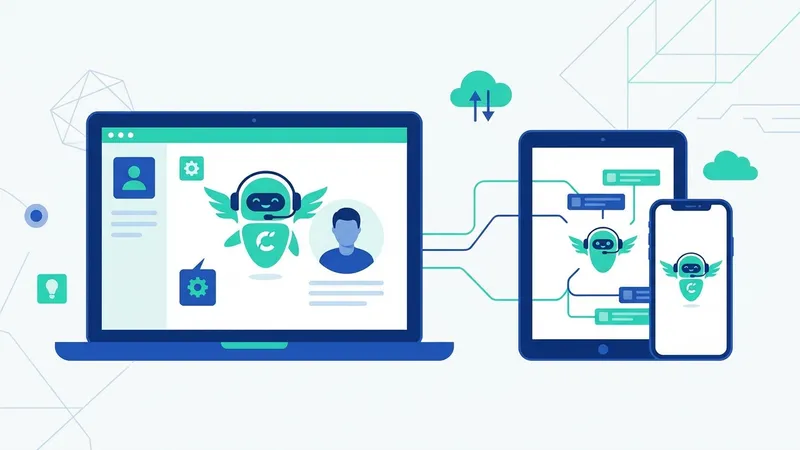 Ilustrasi Copilot AI membantu seorang profesional bekerja dengan aplikasi Microsoft 365
