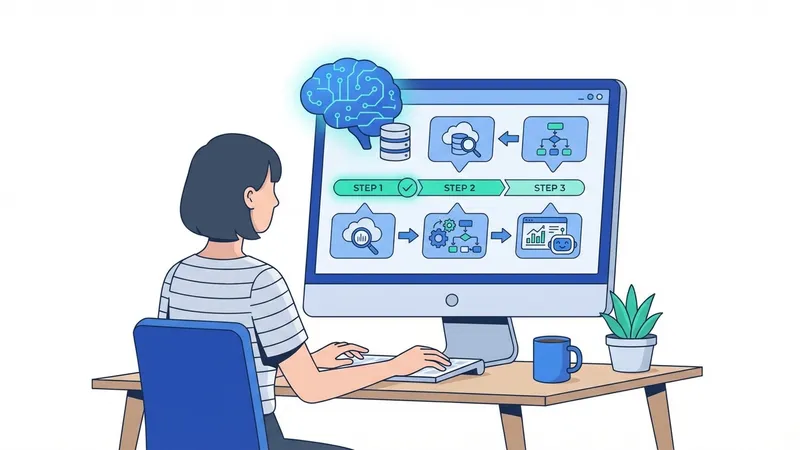 Tim bisnis berdiskusi di depan layar yang menampilkan visualisasi data dan grafik AI