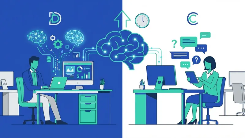 Seorang pebisnis menggunakan AI untuk menganalisis data dan membuat keputusan strategis