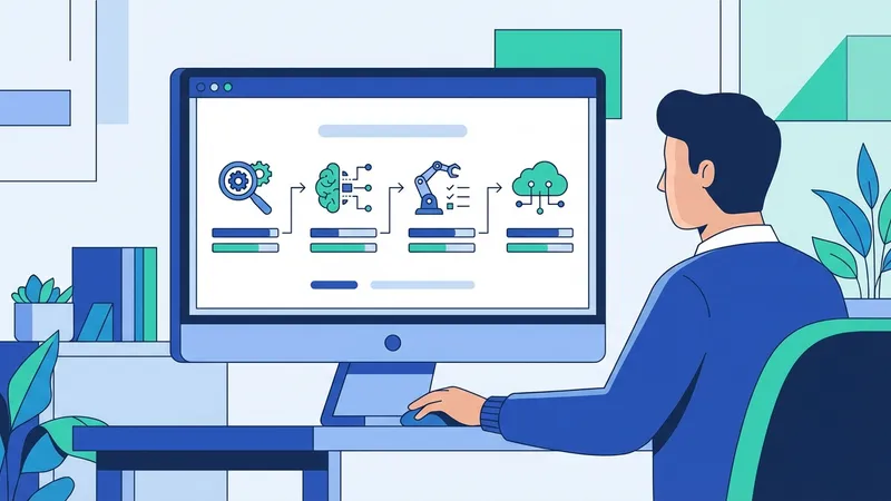 Seorang profesional IT sedang menganalisis data AI di laptop