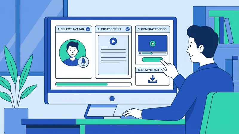 Seorang profesional bisnis menggunakan HeyGen AI untuk membuat video presentasi