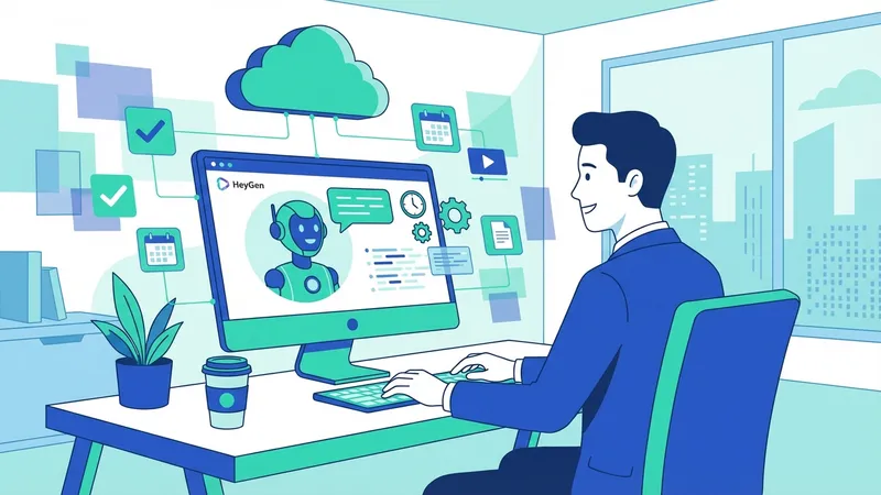 Tim bisnis berdiskusi tentang strategi video AI di depan layar monitor