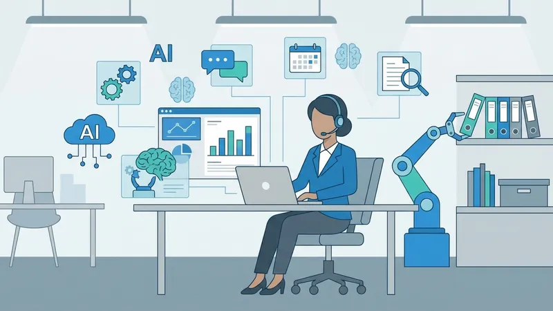 Pebisnis wanita menganalisis data dengan bantuan AI