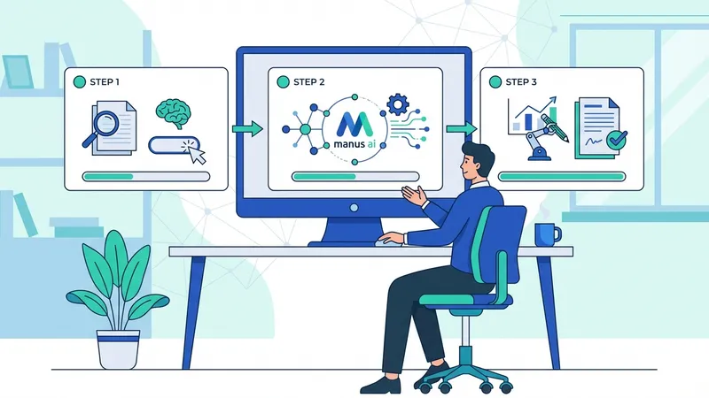 Seseorang menggunakan sarung tangan haptik Manus VR dalam lingkungan virtual, menunjukkan aplikasi Manus AI
