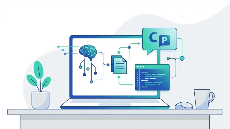 Seorang profesional bisnis berinteraksi dengan antarmuka Microsoft Copilot di laptopnya