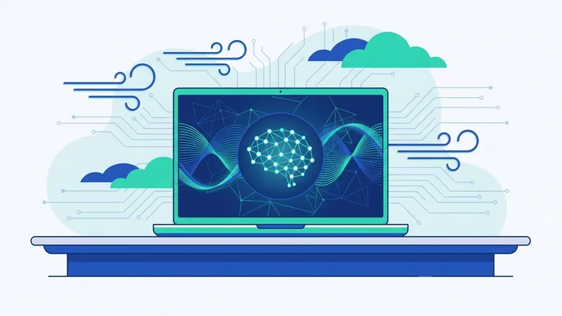 Ilustrasi logo Mistral AI dengan latar belakang teknologi modern