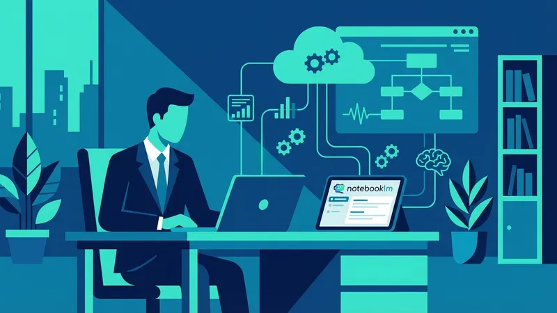 Tangan seorang profesional bisnis berinteraksi dengan antarmuka NotebookLM di tablet