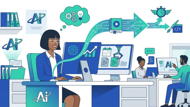 Seorang wanita sedang mempresentasikan hasil proyek artificial intelligence-nya di depan audiens