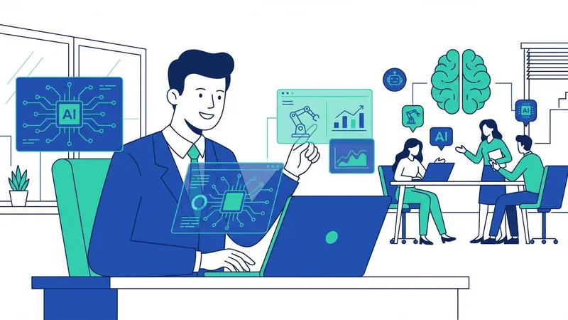 Ilustrasi data flow dan otomatisasi dalam lingkungan bisnis yang didukung AI