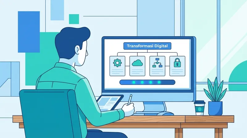 Ilustrasi roda gigi digital yang merepresentasikan proses transformasi digital dalam bisnis