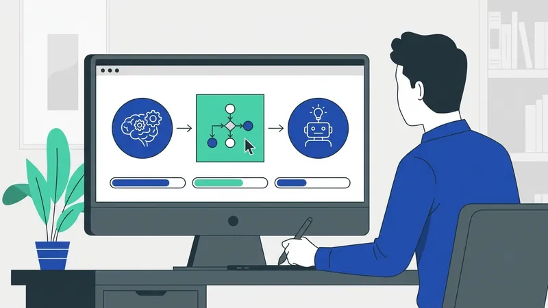 Diagram konsep dasar Artificial Intelligence, menunjukkan input data dan output keputusan