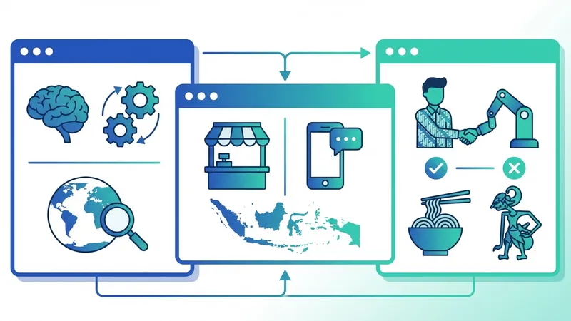 Ilustrasi tangan-tangan dari berbagai pihak (pemerintah, komunitas, startup) yang saling berpegangan, melambangkan kolaborasi dalam pengembangan AI