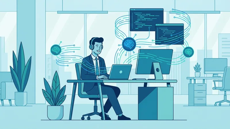 Tim developer bekerja dengan harmonis, didukung oleh teknologi AI yang menciptakan vibe coding yang kolaboratif dan efisien