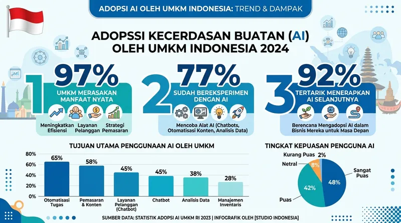 Statistik adopsi AI oleh UMKM di Indonesia 2026 - 97 persen merasakan manfaat