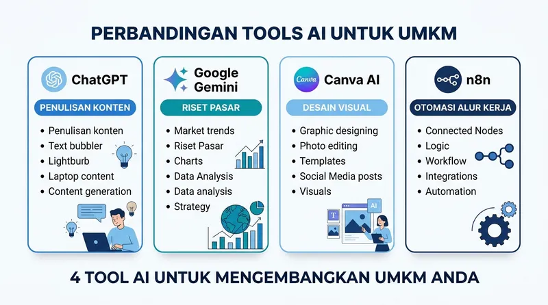 Perbandingan tools AI terbaik untuk UMKM Indonesia 2026
