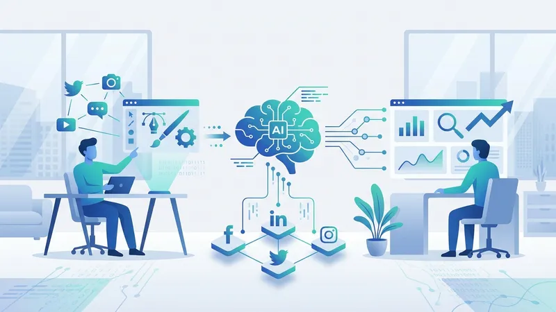 AI untuk social media marketing membantu content creation scheduling dan analytics di berbagai platform