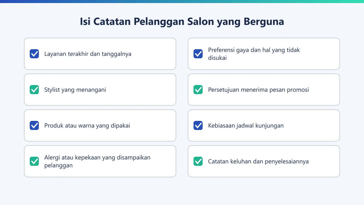 Daftar periksa delapan isi catatan pelanggan salon kecantikan yang berguna untuk layanan berikutnya