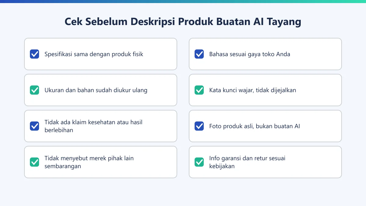 Daftar periksa delapan hal sebelum deskripsi produk buatan AI ditayangkan di toko online