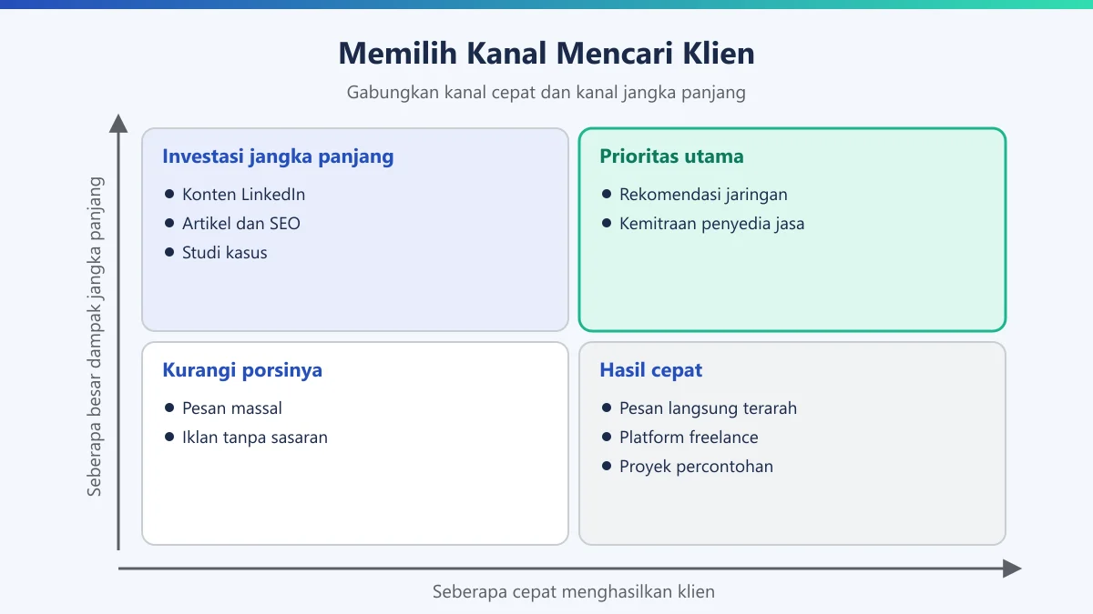 Matriks dua kali dua memilih kanal mencari klien berdasarkan kecepatan hasil dan dampak jangka panjang