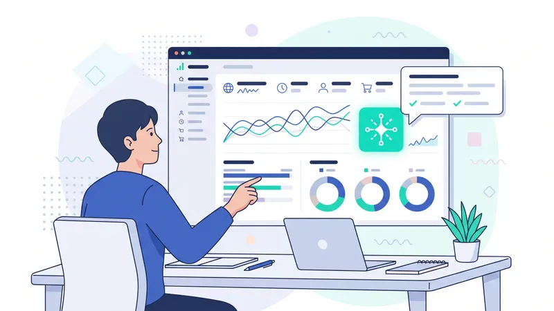 Analis membaca dashboard analitik traffic website