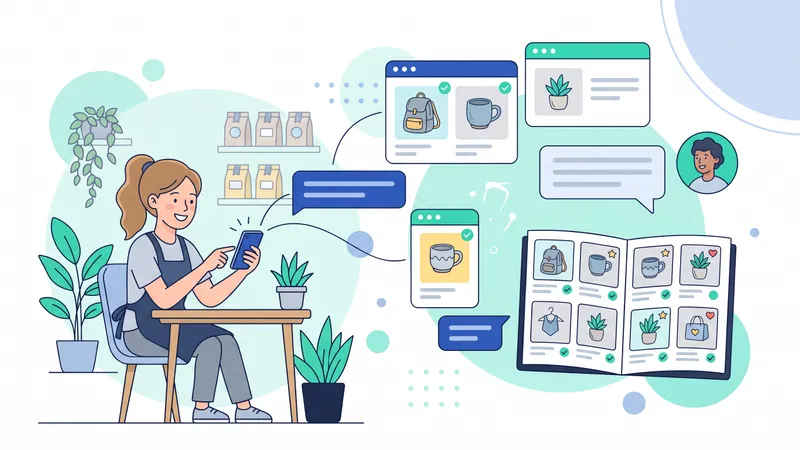 Pemilik bisnis melayani pelanggan lewat chat dan katalog produk